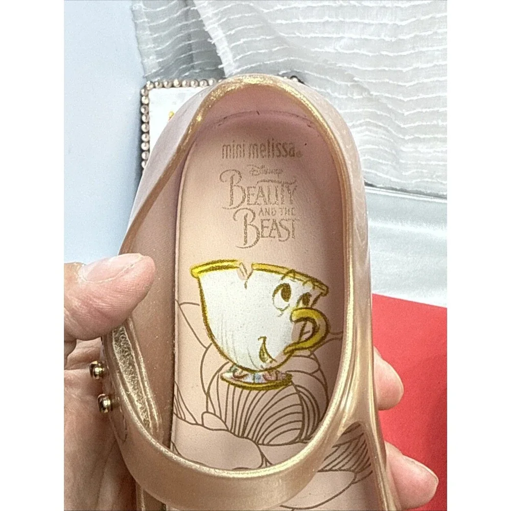 (B) Mini Melissa Toddler Girl's Beauty & Beast Rose Gold Mary jane Shoes Size 11